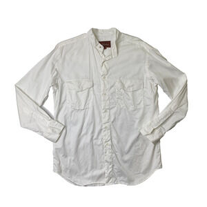 Vintage Lucchese Shirt Mens M Medium White Cotton Long Sleeve Dress Made USA